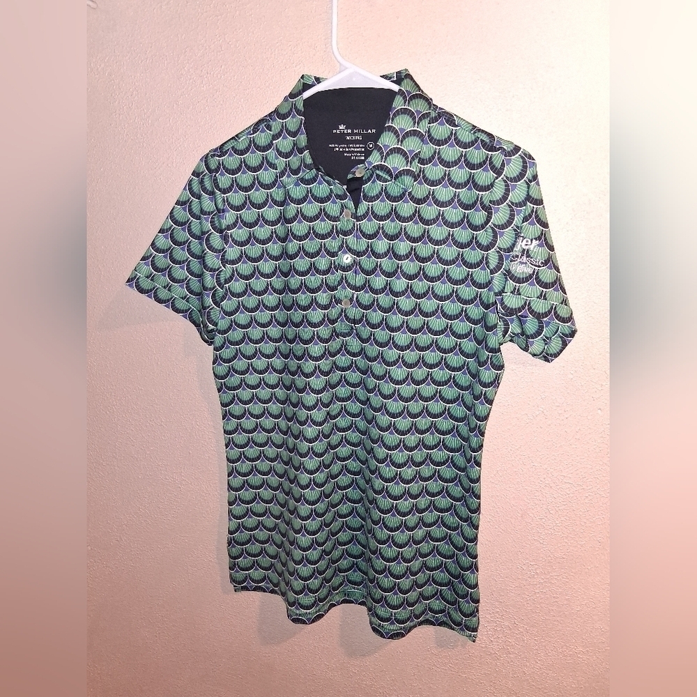 Peter Millar Abstract Print Wicking UPF 50+ Golf Polo LPGA Classic Meijer M